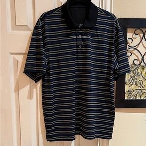 Tour Champions Golf Navy and Black Striped Polo Shirt
